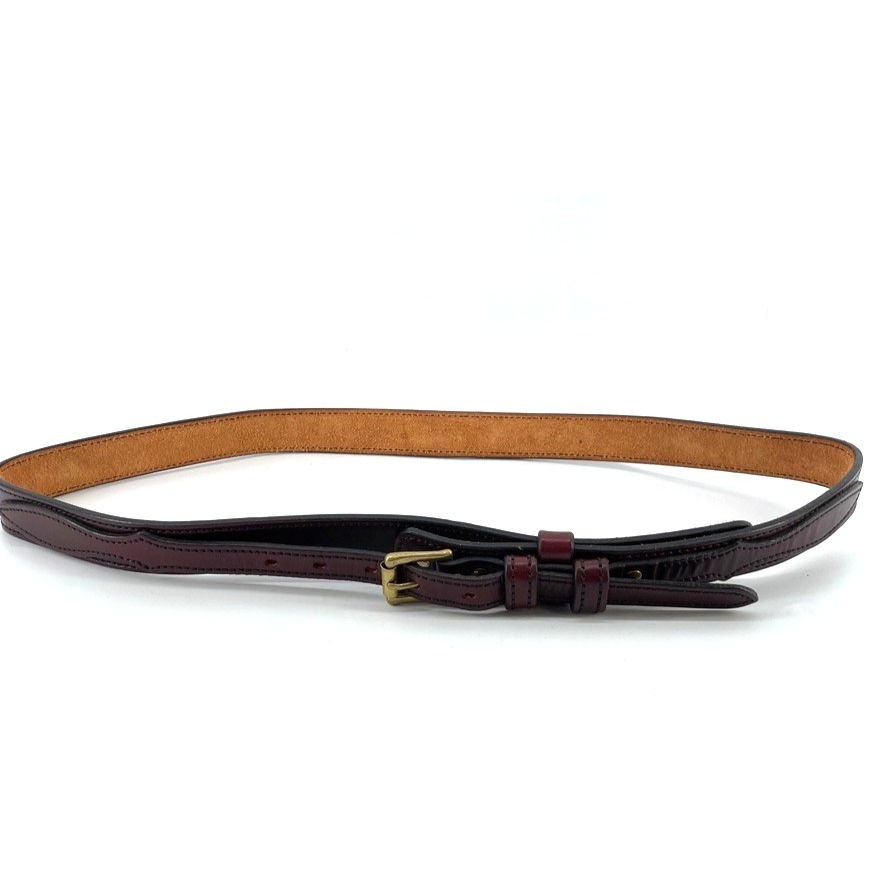 Leather Ranger Style Pistol Belt Adjustable To 45" Burgundy 1.25" Wide (A)